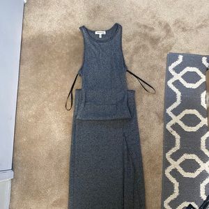 Monteau maxi grey high neck dress w/slit